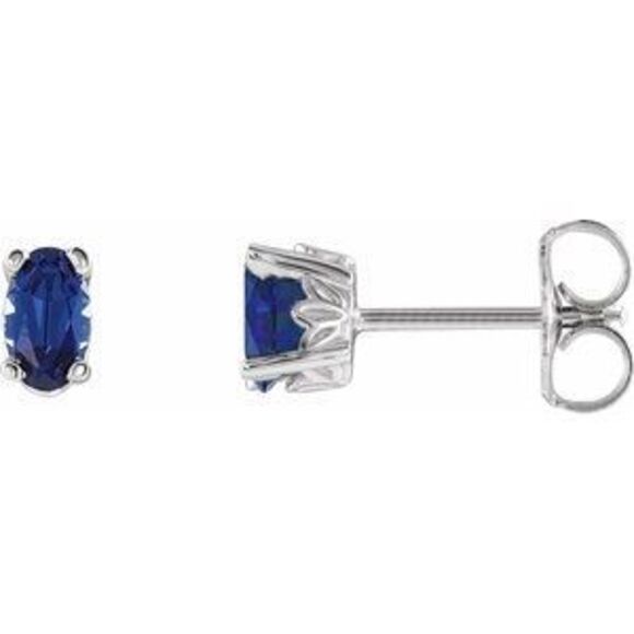 14K White Lab-Grown Blue Sapphire Earrings